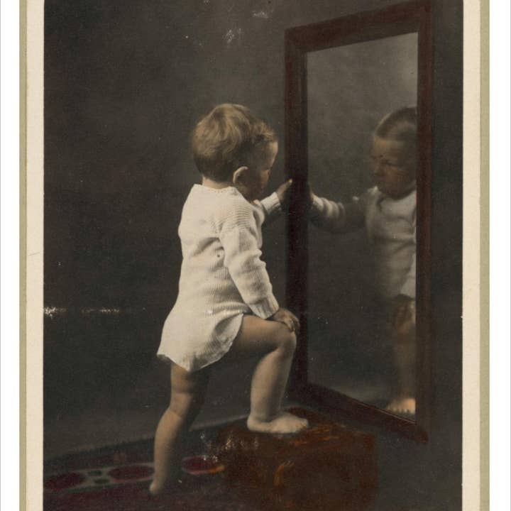 Child Looking at Reflection from Mirror for wholesale by The Retrospect Group Collection
