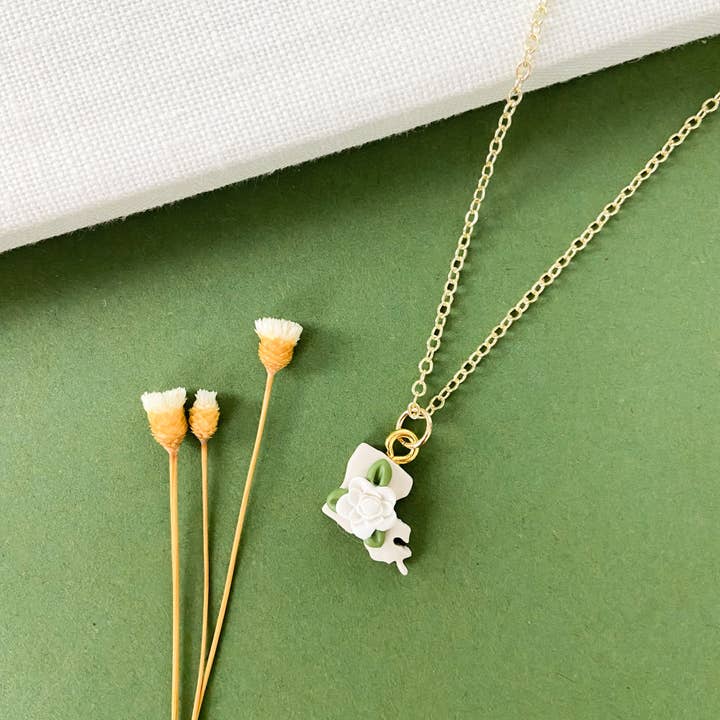 Louisiana Magnolia Flower Pendant Necklace for wholesale by Crescent City Clay