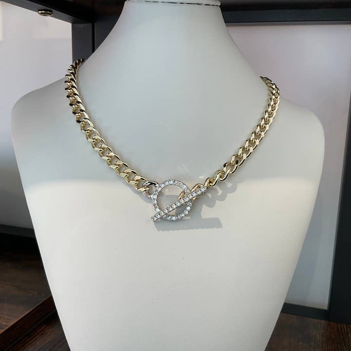 My Best Kept Jewelry - Wholesale Link & Chain Necklace - Crystal Signature Toggle Statement Necklace -2 options