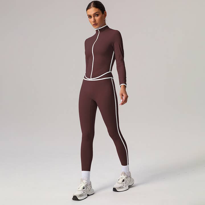 Sodalemon - Wholesale Activewear Set - Women's - 2 Pcs Set Contrast Color Slim Jacket & Yoga Sports Leggings7