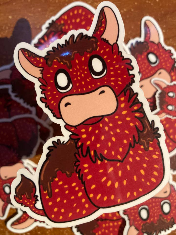 Choklad jordgubb ko klistermärke för wholesale av Stickers by Stacey