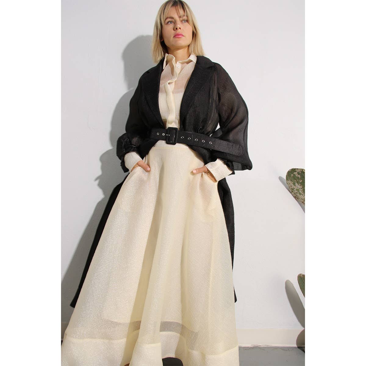 BLACK METALLIC ORGANZA TRENCH COAT for wholesale on Faire15