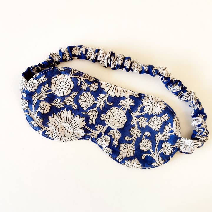 Sleeping Mask, Blue Floral Cotton Indian Fabric, One Size for wholesale by Homesite