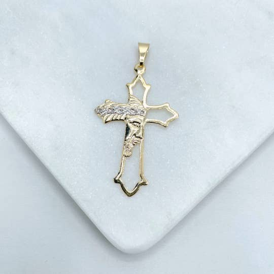 Luxus Accessories – wholesale Individuell berlock/hänge – 18 k guld fylld två ton kors med Jesus ansikte hänge