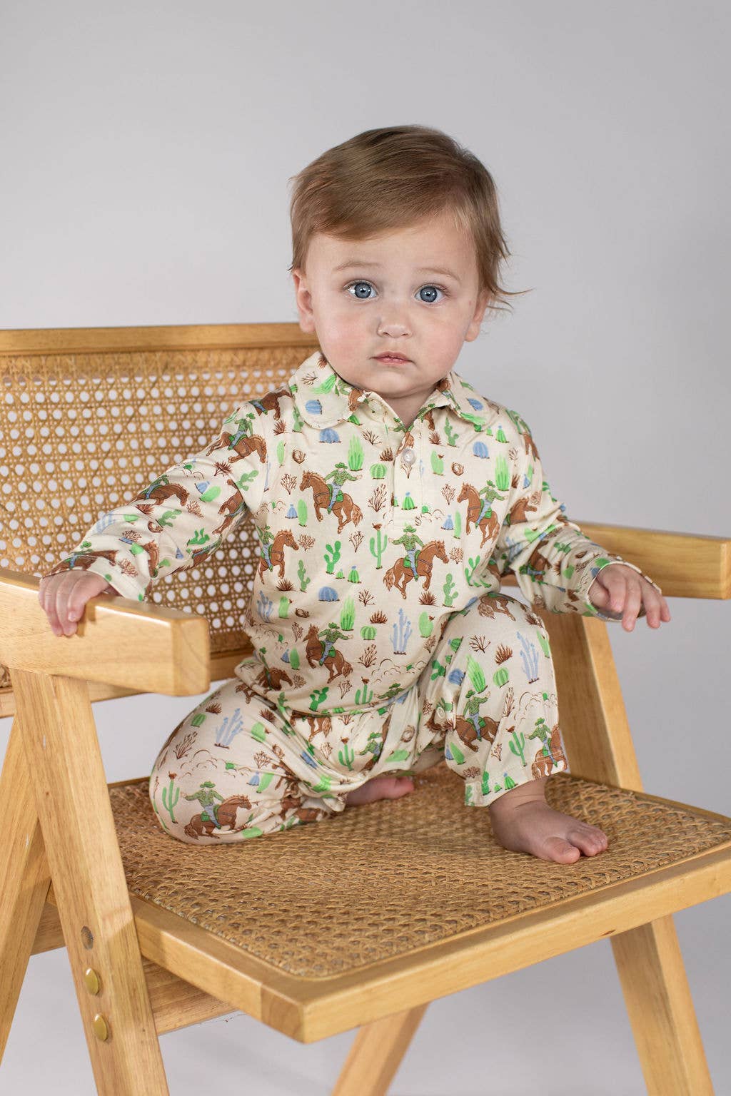 Goosies - Wholesale Clothing Set - Baby - Saddle Up, Cowboy Toile - LS Polo Romper