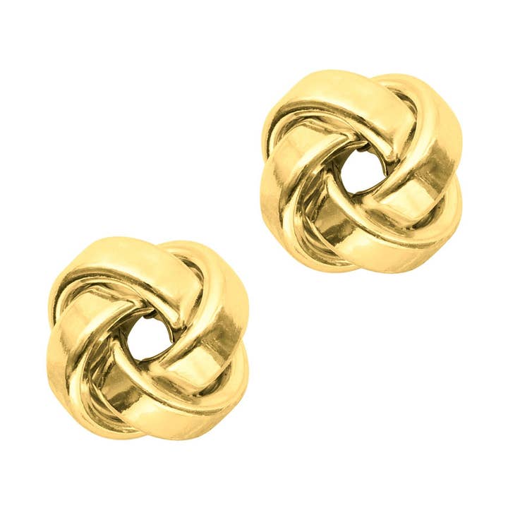 Orecchino a nodo d'amore a tubo quadrato lucido in oro giallo 14kt per la vendita all'ingrosso da parte di The Diamond Deal