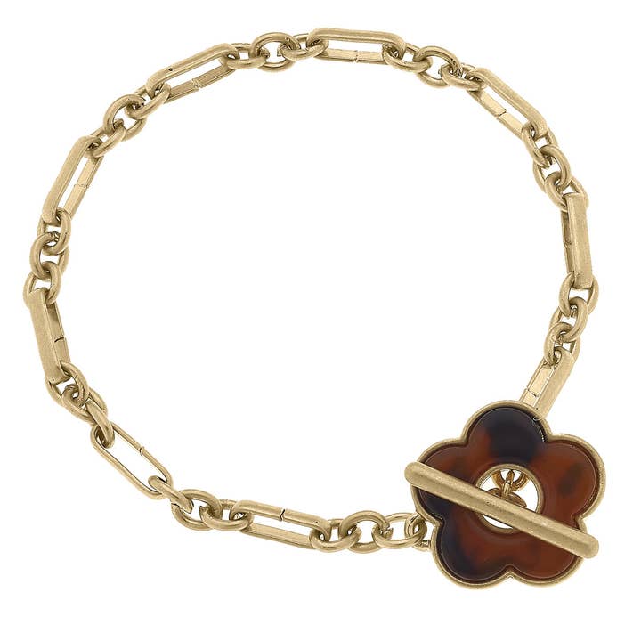 Eleanor T-Bar Bracelet in Worn Gold & Tortoise for wholesale by Canvas Style