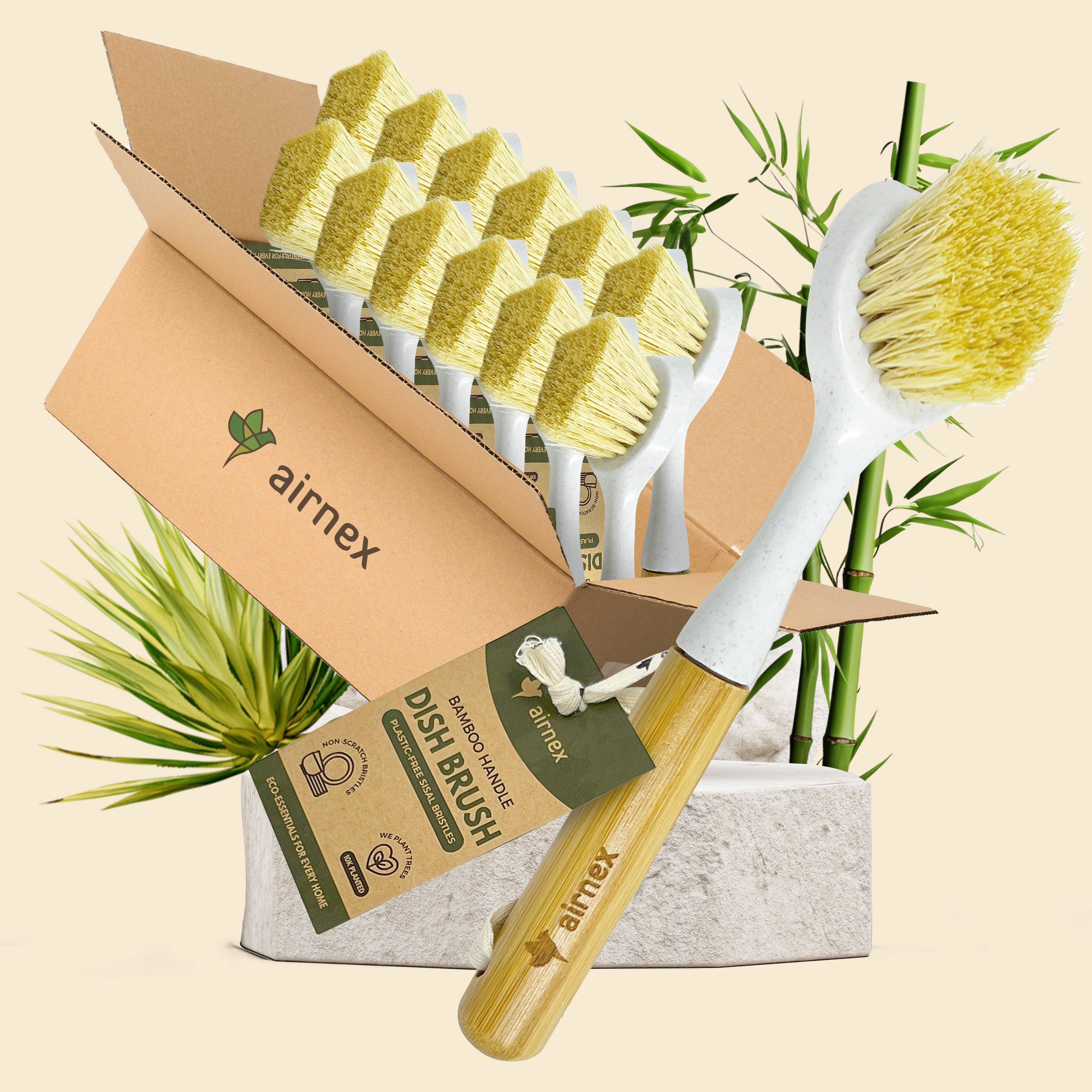 AIRNEX - Wholesale Cleaning Brush - Natural Cleaning Dish Brush - 1 pc Bamboo Brush with Handle6