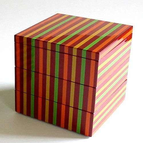 Kyoohoo LACQUER WARE Double-Deck Lunch Box Koma Line Red for wholesale by Greeting Life America