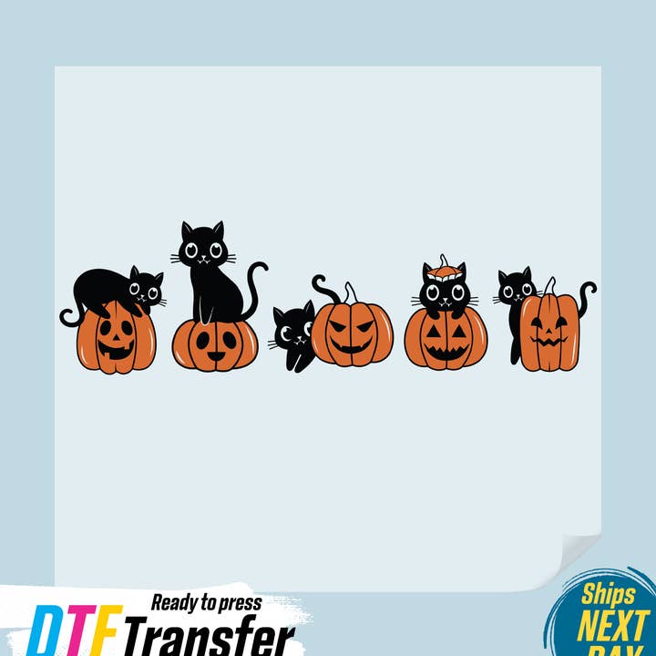 Halloween Black Cats and Pumpkins DTF Transfer for wholesale by DTF Office