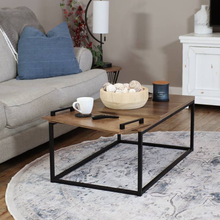 Industrial Coffee Table with Removable Serving Tray - 16 in for wholesale by Sunnydaze Decor