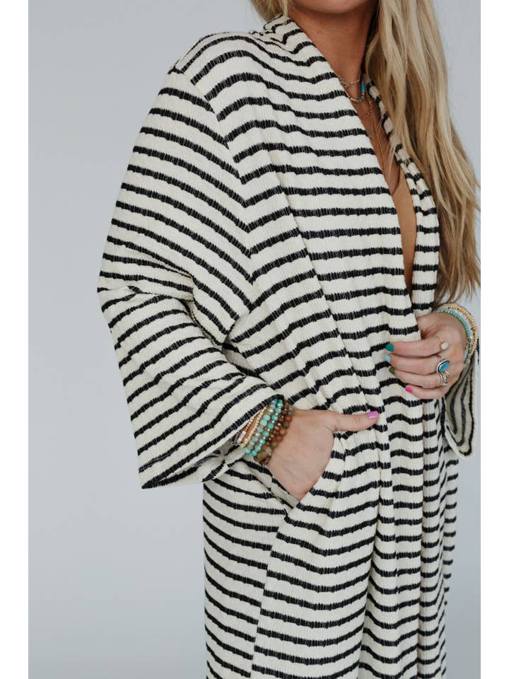 Three Bird Nest - Wholesale Cardigan - Women's - Venyx Striped Duster Cardigan - Cream Black5
