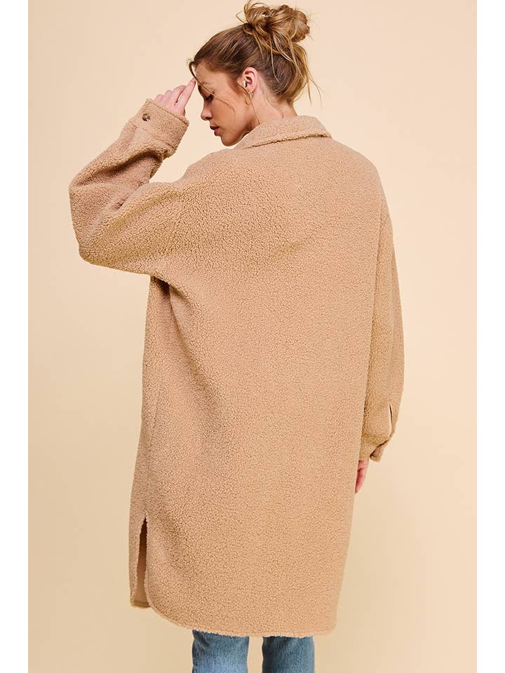 Dusty Rose Long Sherpa Shacket with Pockets for wholesale on Faire