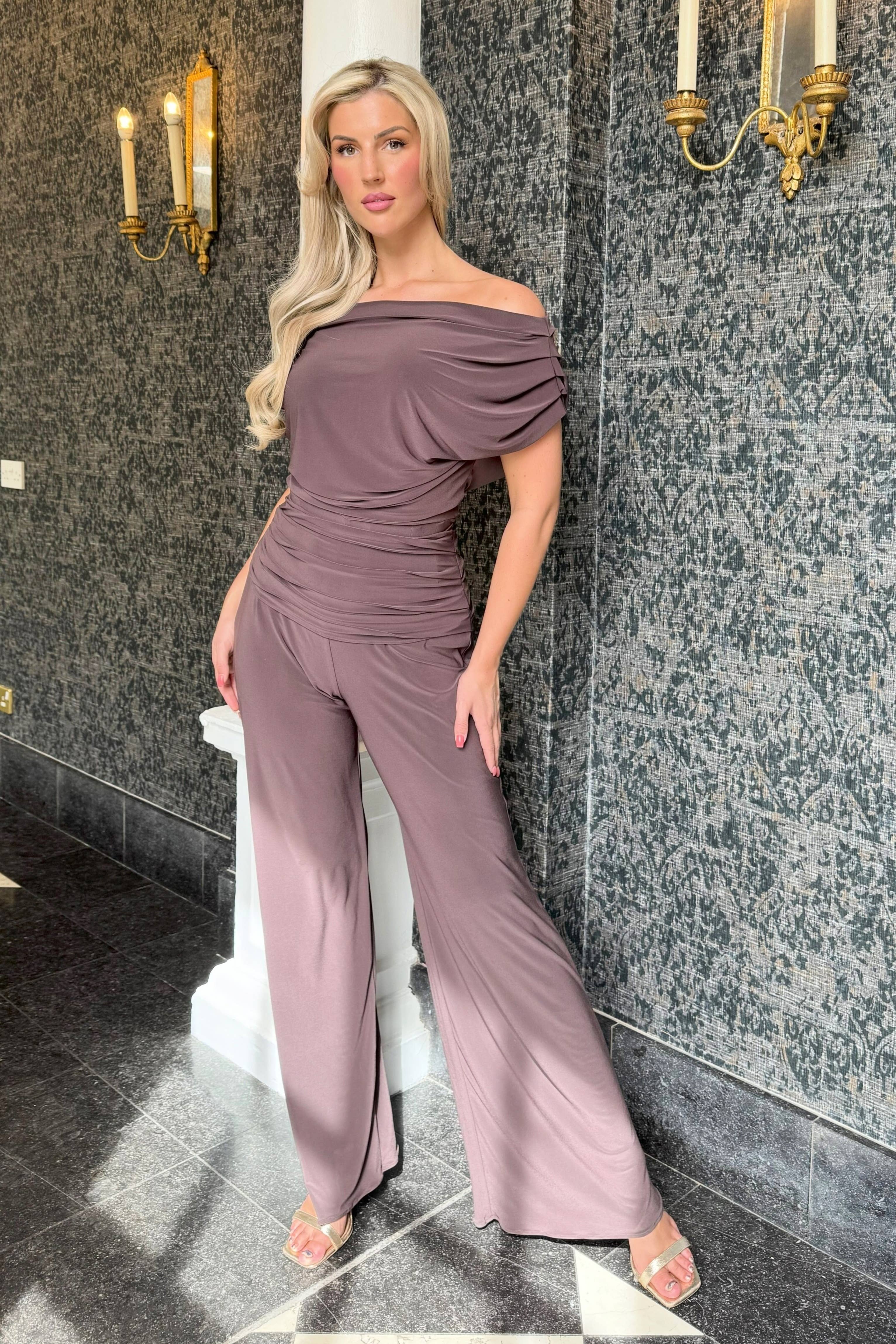 STOCK Carbon jumpsuit in chocolate for wholesale on Faire3