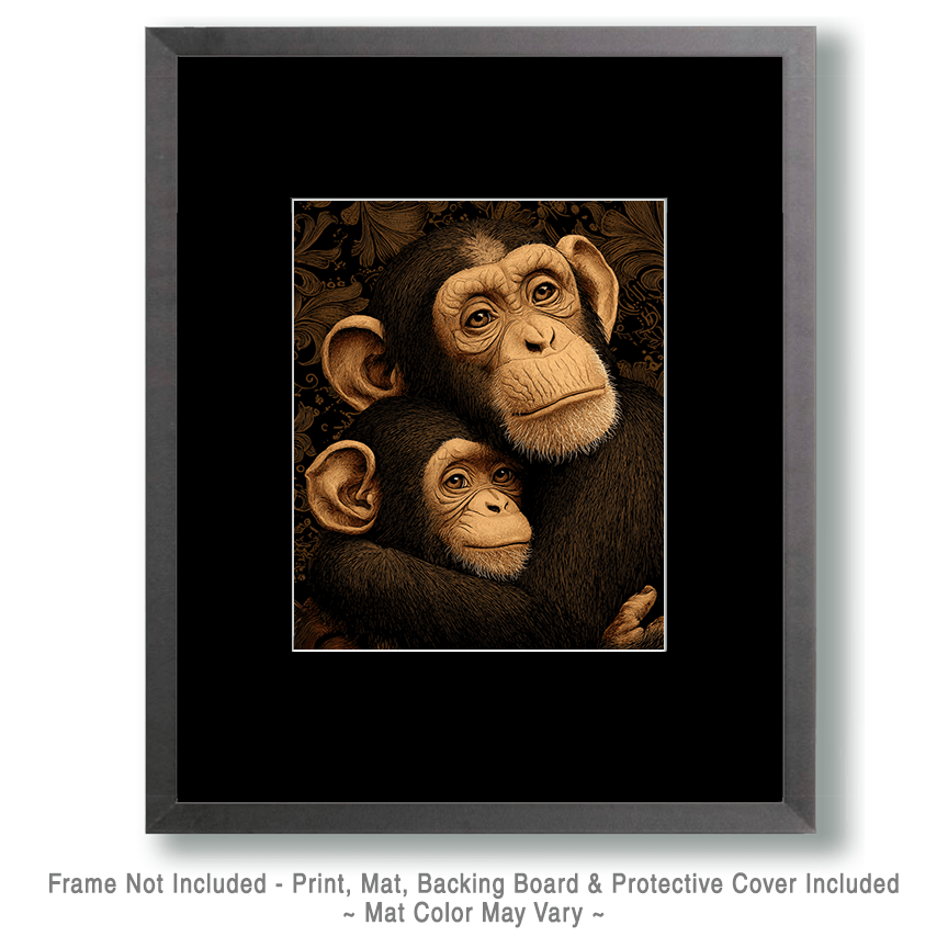 Mowbi - Wholesale Art Print - Loving Chimpanzee Mom & Baby - Zoo Animals - Biophilic Wildlife Art Print - 8"x10" Artwork for 11"x14" Frame1