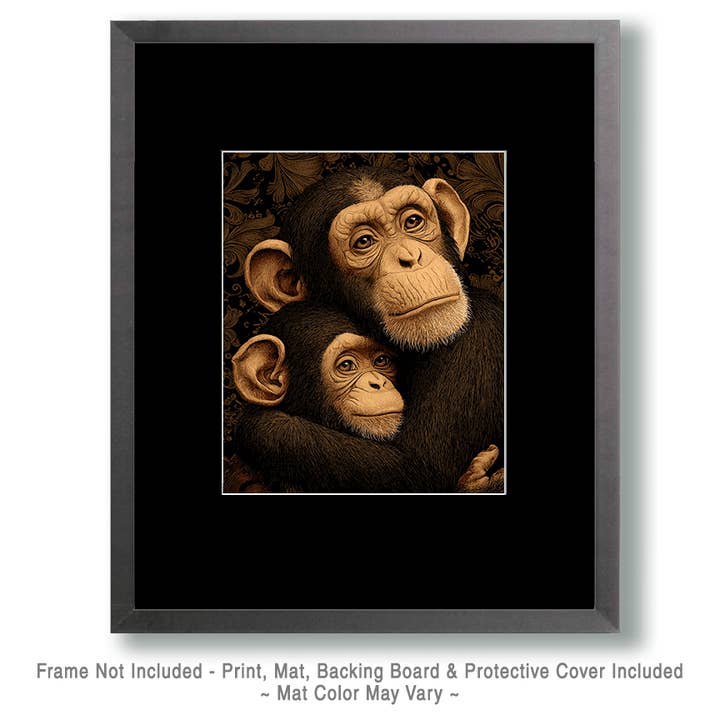 Mowbi - Wholesale Art Print - Loving Chimpanzee Mom & Baby - Zoo Animals - Biophilic Wildlife Art Print - 8"x10" Artwork for 11"x14" Frame1