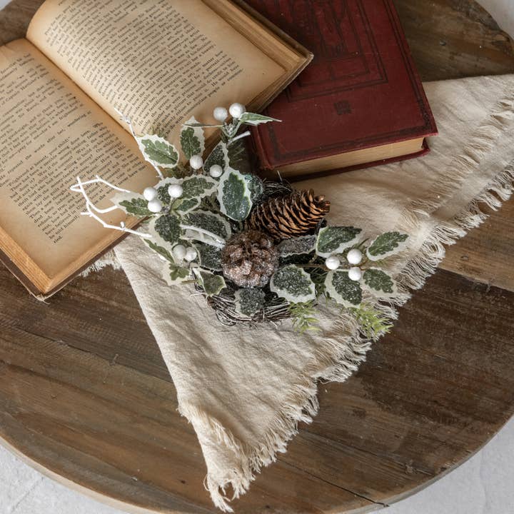 7" ISKAD HOLLY & KOTTAR FÅGELBO BORDDEKORATION för wholesale av Ragon House