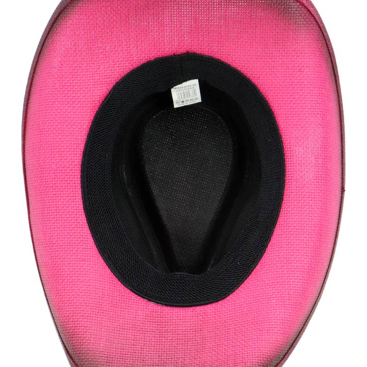 Cap Zone - Wholesale Cowboy Hat - Unisex - Heart Bling Rhinestone Belt Ombre Straw Cowboy Hat9