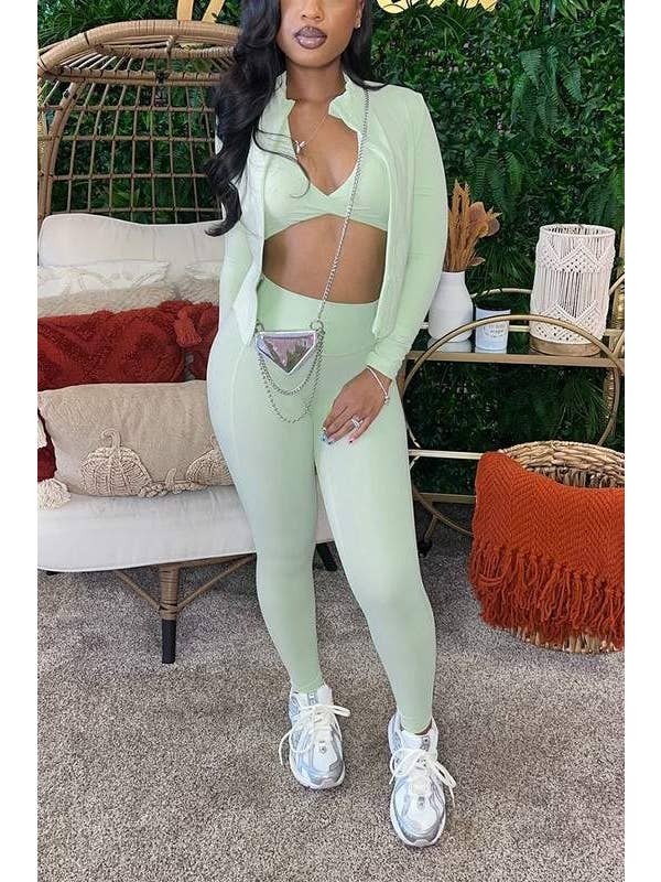 Queen Fashion - Wholesale Top & Pant Set (NOT Loungewear) - Women's - 3 Piece Women'S Outfit Set Halter Crop Top Pants Set