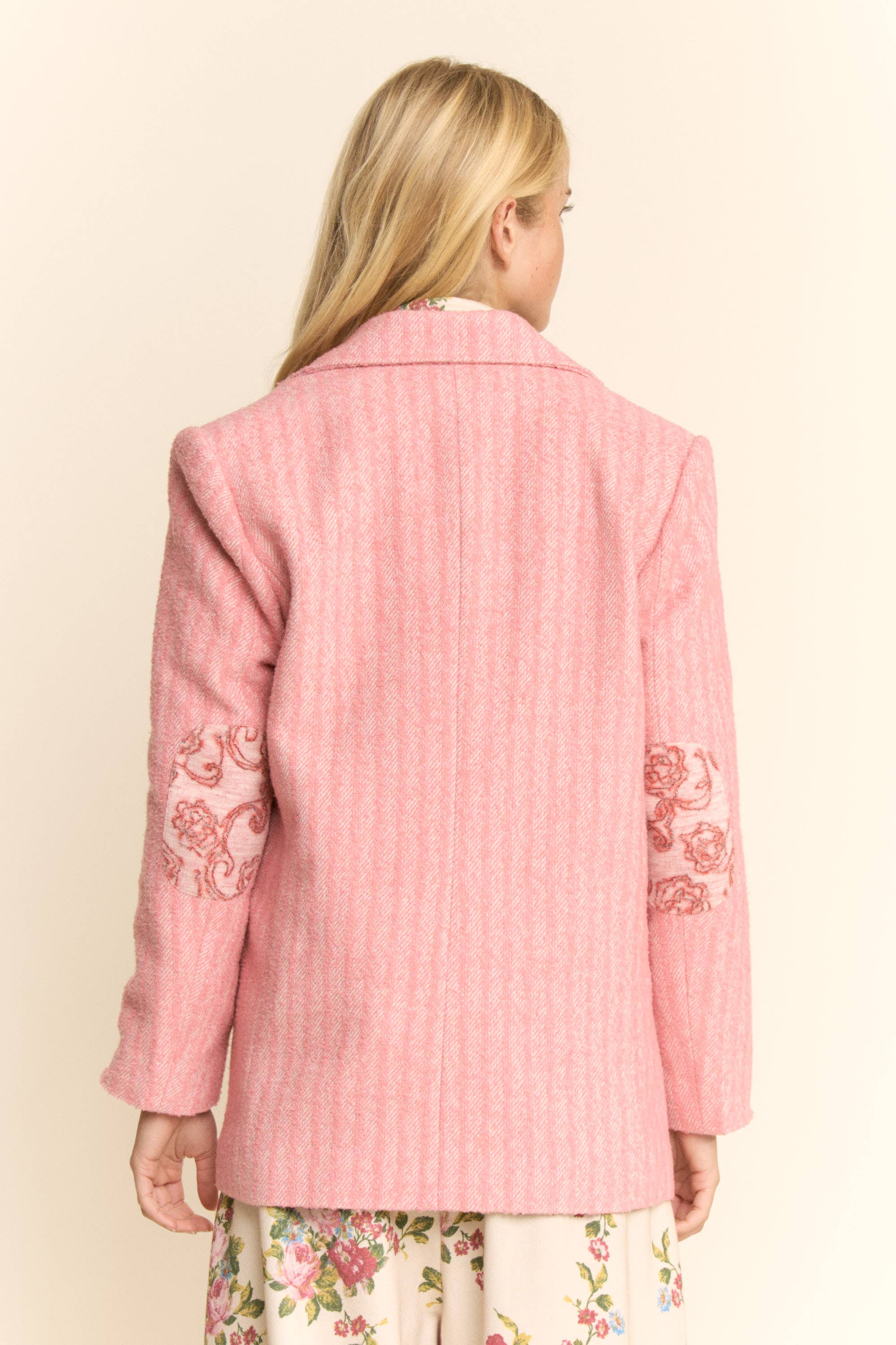 Pink PLUS HARRINGBONE EMBROIDERED EMBROIDERED JAKCET for wholesale on Faire5