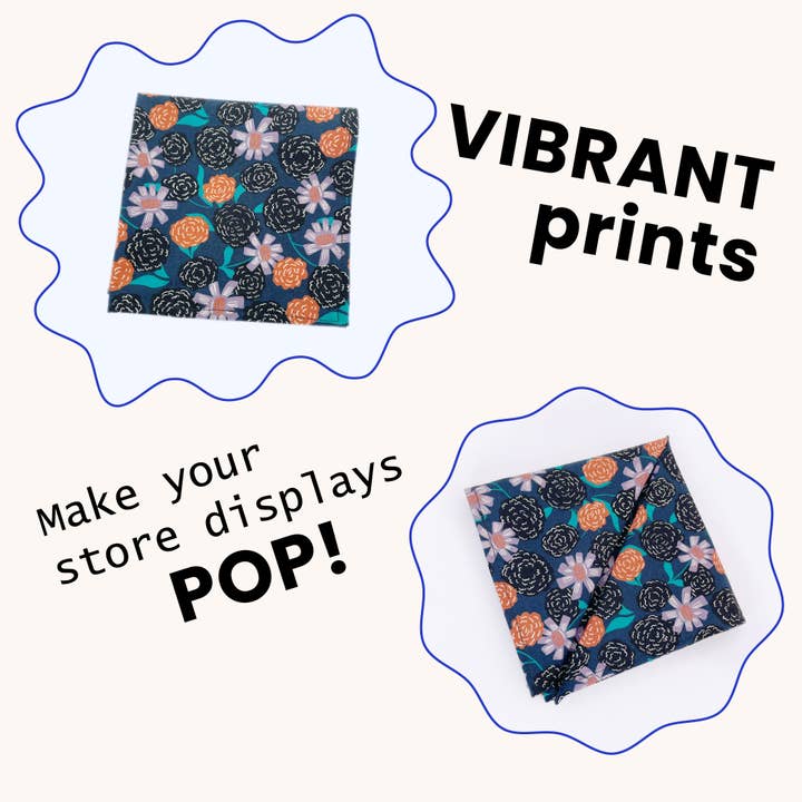 ELSE - Wholesale Handkerchief - Women's - Navy Blue Floral Pocket Square, Orange Flowers Handkerchief 1