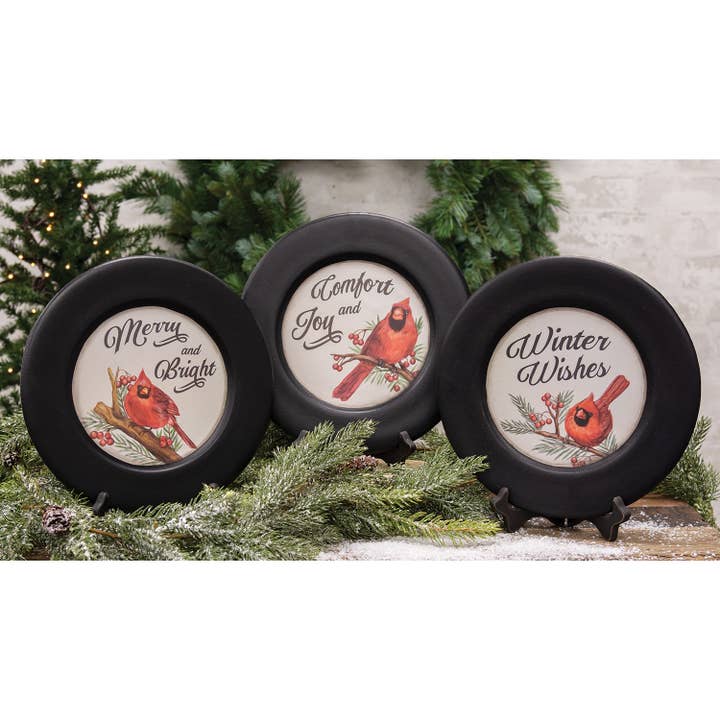 The Hearthside Collection - Wholesale Christmas Decoration - Winter Wishes Cardinal Plate, 3 Assorted1