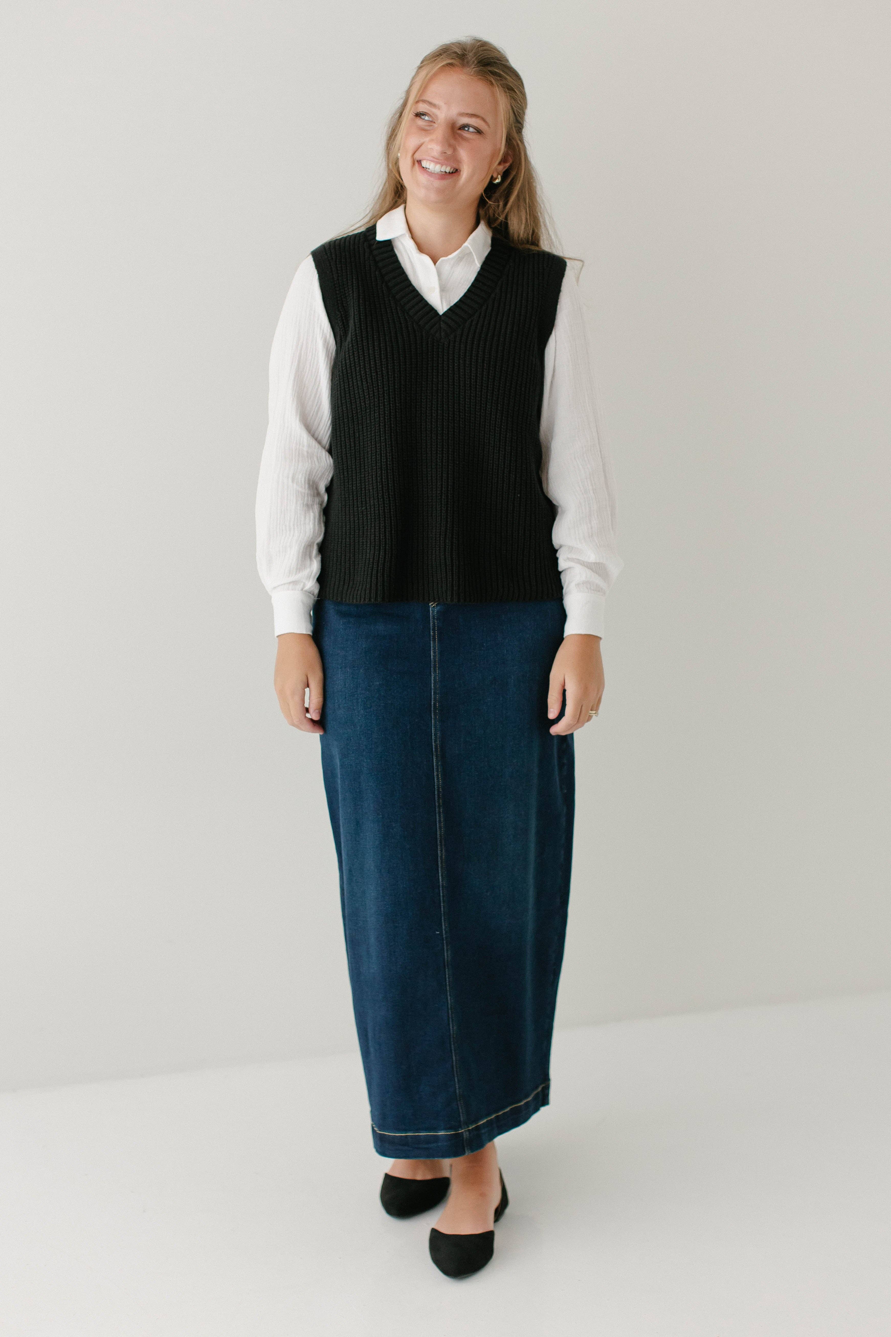 The Main Street Exchange - Vente Jupe – femme - Jupe longue en jean classique 'Sara' en délavé foncé2