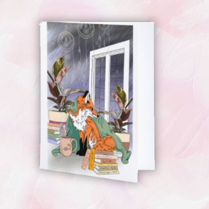 Kristin Bergene Creative LLC - Wholesale Season's Greetings Card - Fox Librarian Greeting Cards | Blank Inside, 5.5” x 4”1