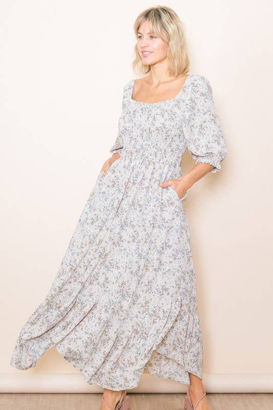 Elloh Collection – wholesale Dress – Women's – Sweetheart Half Sleeve Handkerchief Hem Floral Maxi Dress18