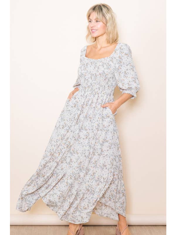 Elloh Collection – wholesale Dress – Women's – Sweetheart Half Sleeve Handkerchief Hem Floral Maxi Dress18