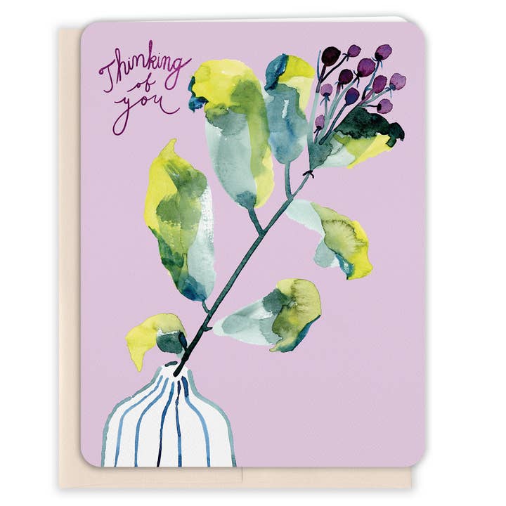 Thinking Of You Lavender Vase for wholesale by Paper Loop | Hand-Painted Greeting Cards