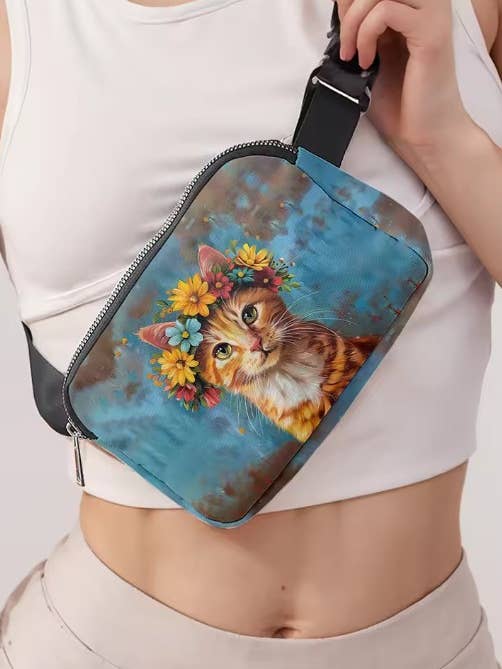 Trendy Cat Print Crossbody Bag – Adjustable Strap, Cute for wholesale by LGs Dropshipping