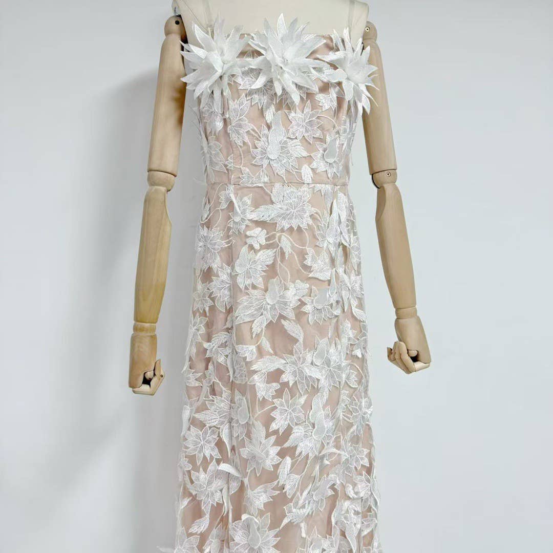 Productseeker - Vente Robe – femme - Robe d'été élégante en maille avec broderie 3D et bustier tube17