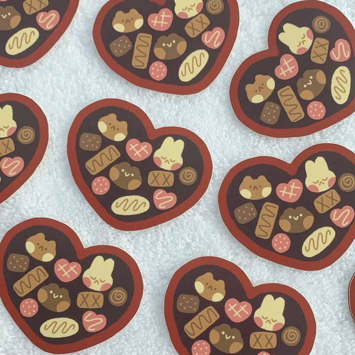 chocolate heart box animal waterprooof sticker - 2.3x2in for wholesale by cxnart