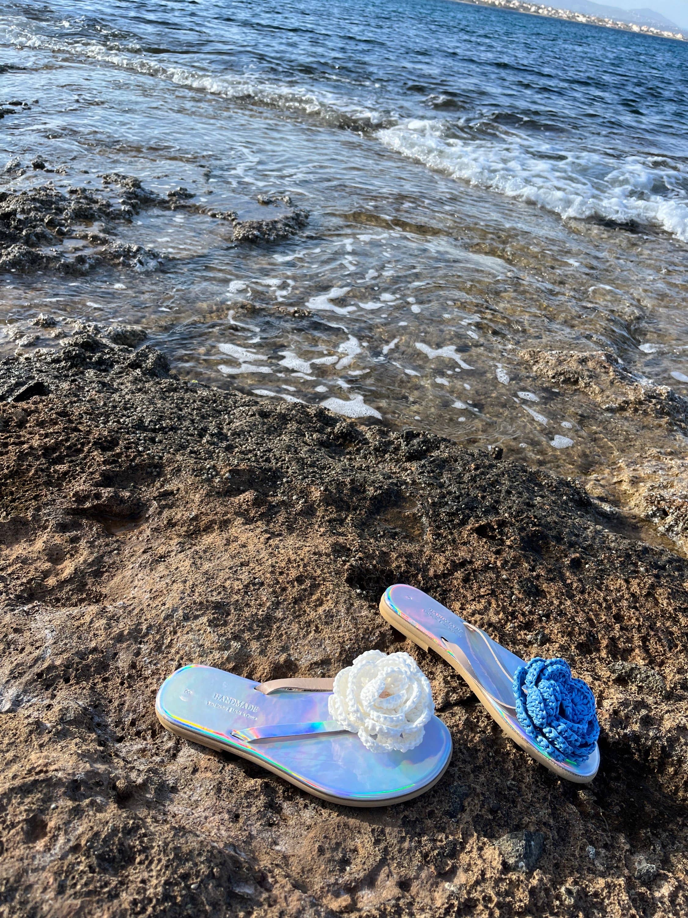 SIBYLLADELPHICA - Vente Sandales – femme - Tongs en tissu faits main avec fleurs tissées4