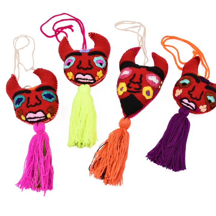 Sanyork Fair Trade - Wholesale Ornament - Embroidered Felt Devil Female Mexican Oaxaca Tassel Ornament
