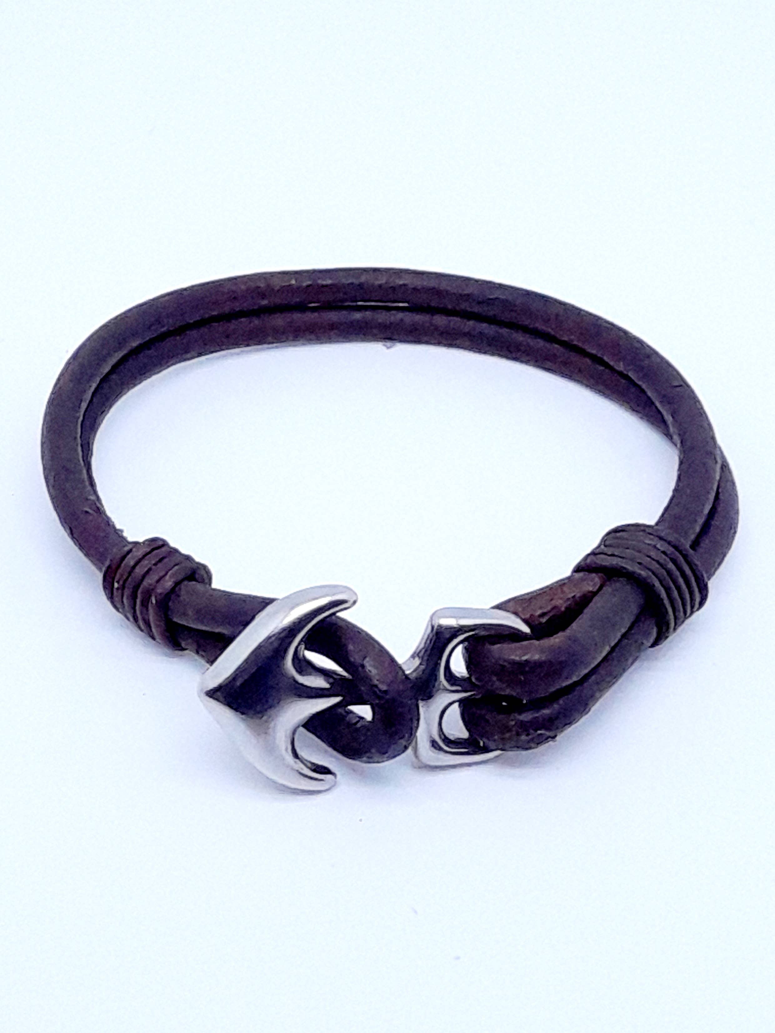 marenostrum créations - Wholesale Woven/Braided Bracelet - Stainless steel anchor leather bracelet2