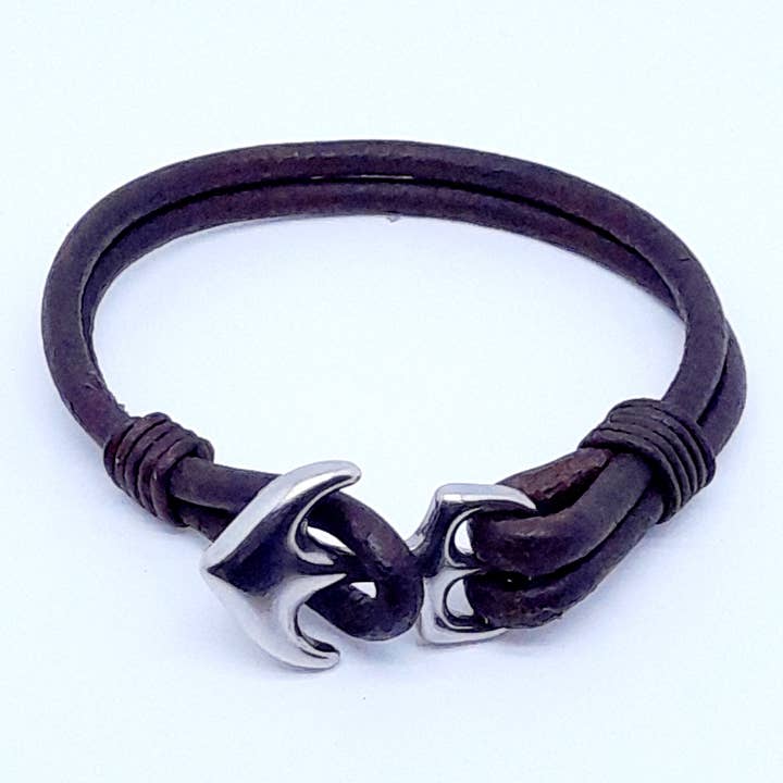 marenostrum créations - Wholesale Woven/Braided Bracelet - Stainless steel anchor leather bracelet2