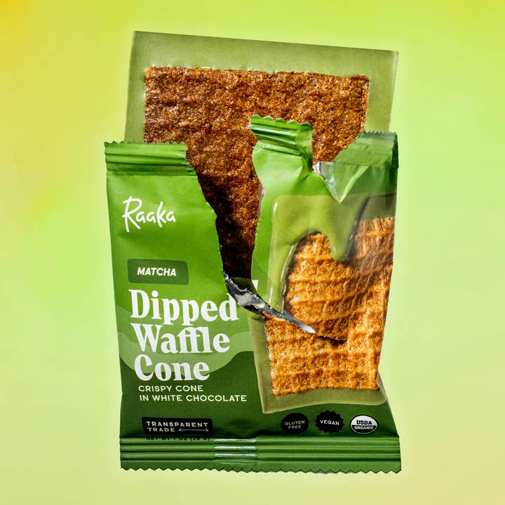 Raaka Chocolate - Wholesale Chocolate Bar - Matcha Dipped Waffle Cone White Chocolate Bar2