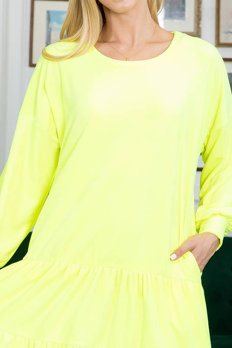 You & Me - Vente Robe – femme - MUD10021-ROBE SOLIDE À VOLANTS ET MANCHES BOUFFANTES - Automne 20255