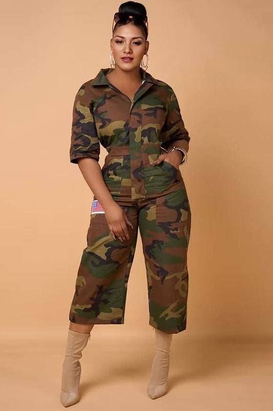 plus size camo jumpsuit, comfort fit romper for wholesale on Faire