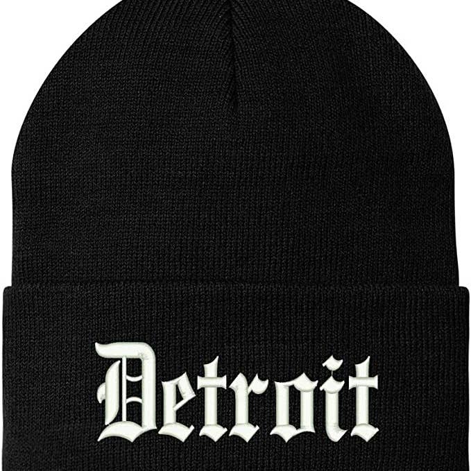 Trendy Apparel Shop - Wholesale Beanie - Unisex - Old English Font Detroit City Embroidered Long Cuff Beanie0
