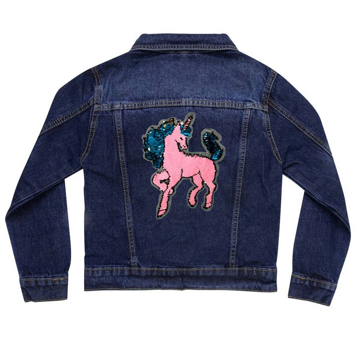 Veste en jean réversible licorne à sequins pour la vente par Cat in the Hood