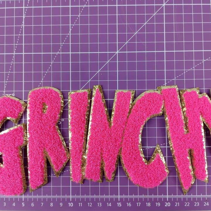Scratch Decor - Wholesale Patch - Grinchy Word Chenille Gold Glitter Iron-on Patch5