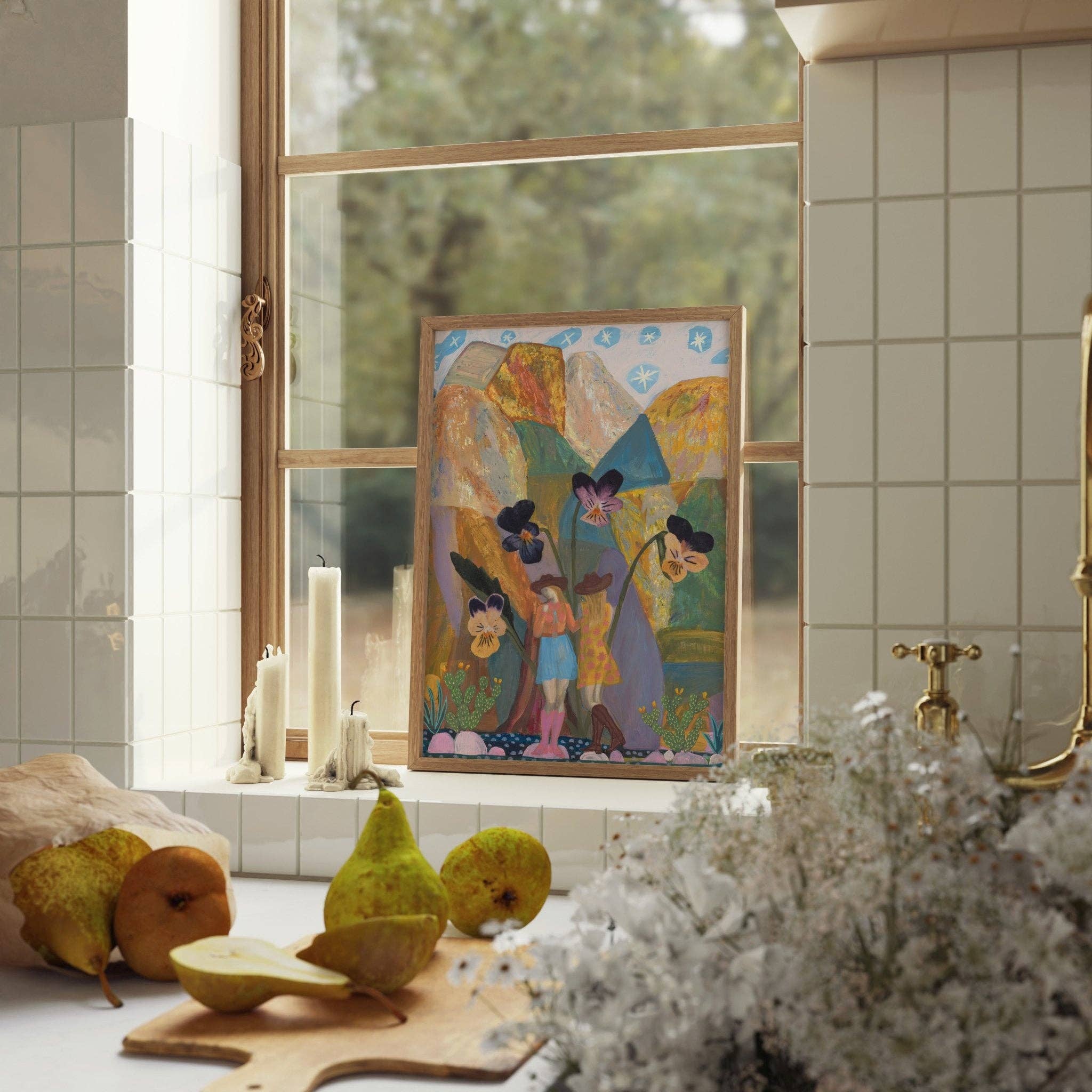 El Baker Art - Wholesale Art Print - Cowgirl Collage Print | Colorful Pansies Poster - Vintage Western Wall Art2