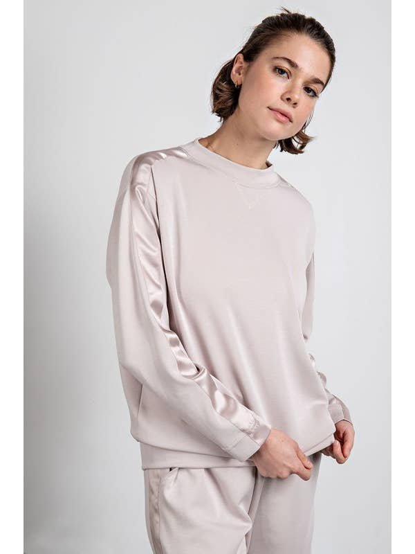 Sunday Morning - Wholesale Sweatshirt - Women's - T5997PL37 PLUS SIZE LONG SLEEVE TOP WITH SATIN SIDE DETAIL