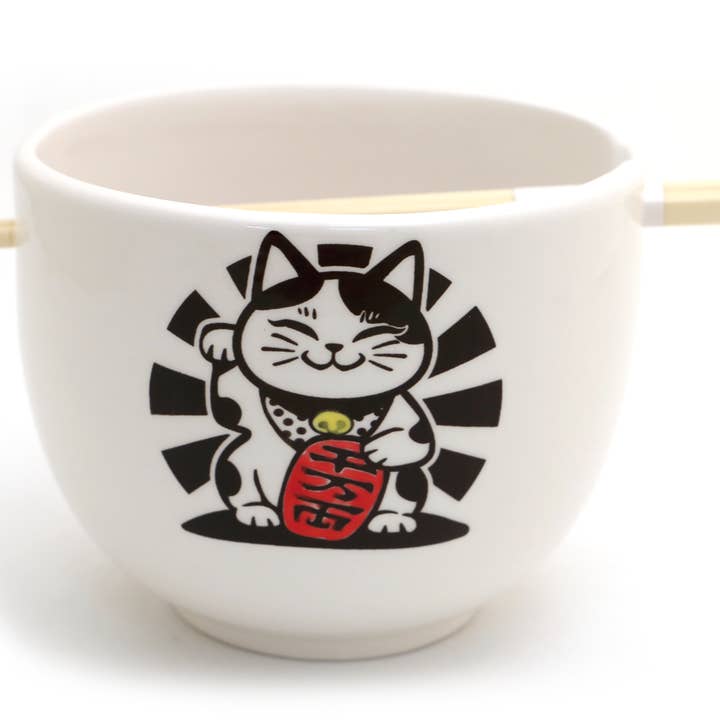 Lenny Mud - Wholesale Bowl - Good Luck Cat chopstick bowl, noodle bowl, w/ chopsticks