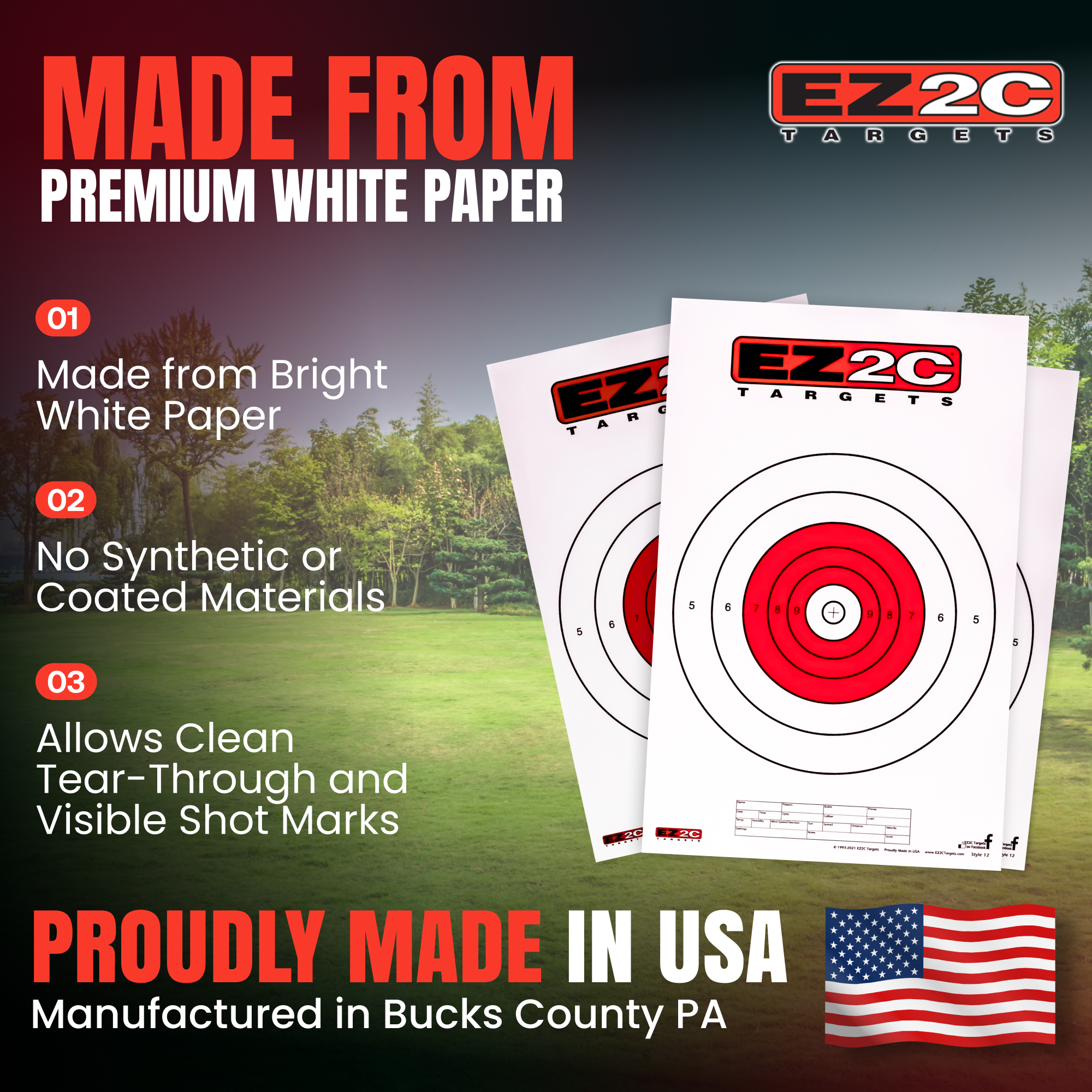 EZ2C Targets - Wholesale Sporting Accessories - 25 EZ2C Targets Style 12: Paper Targets for Shooting Range B16 USA MADE 11"x17" Pad of 2513