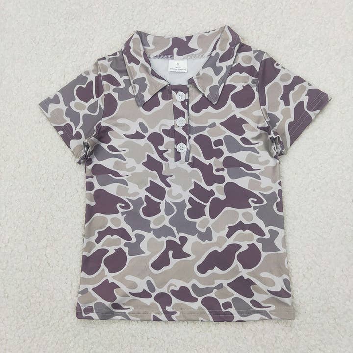 Aier Wholesale - Vente T-shirt – enfant - Polo à manches courtes pour bébé garçon à boutons gris camouflage.