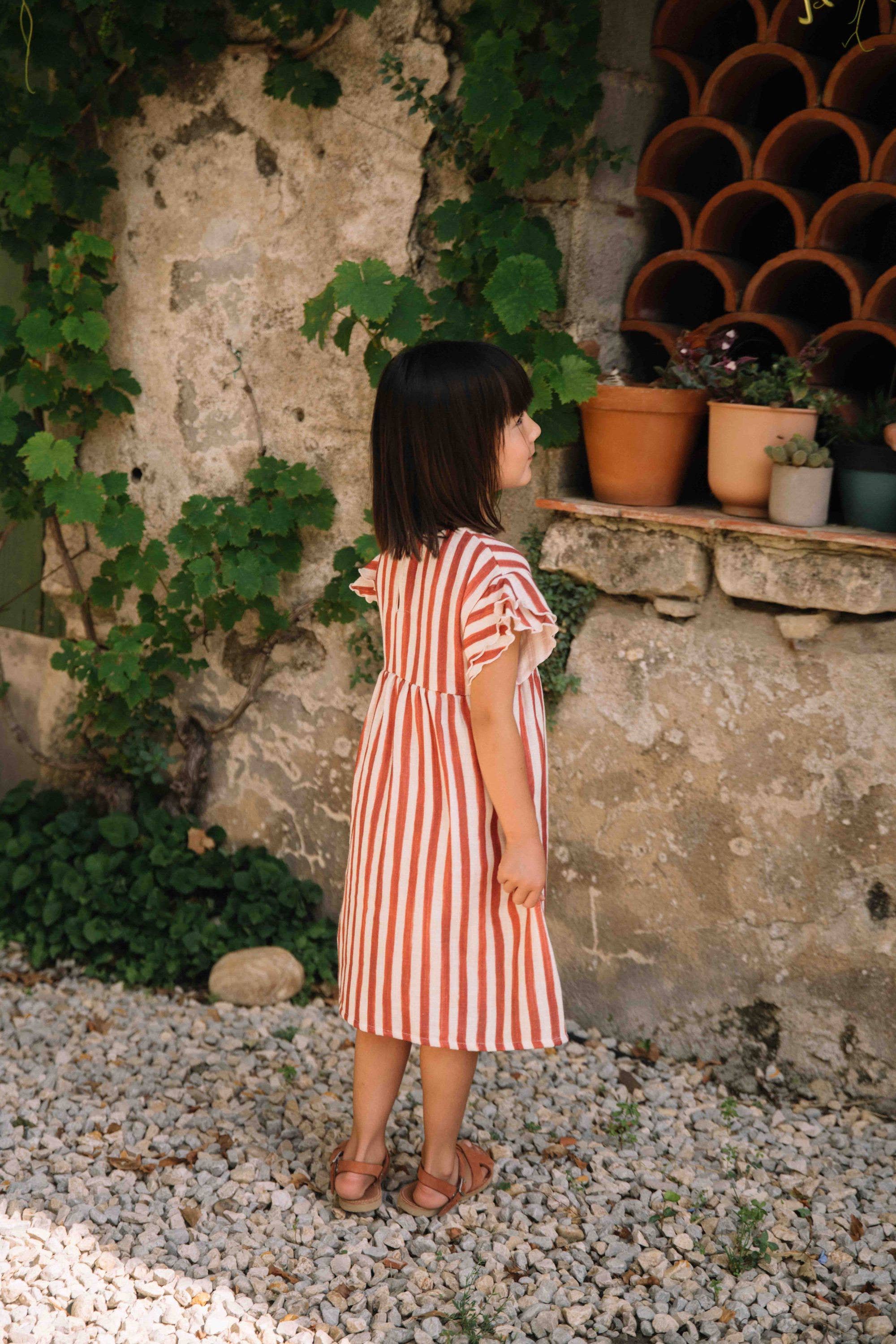 Studio Bohème Paris - Wholesale Dress - Kids - Brick red striped Cousine dress5